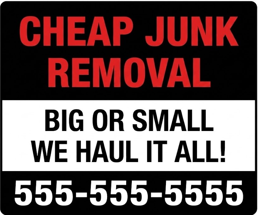 Affordable junk removal sign for budget-friendly cleanup services