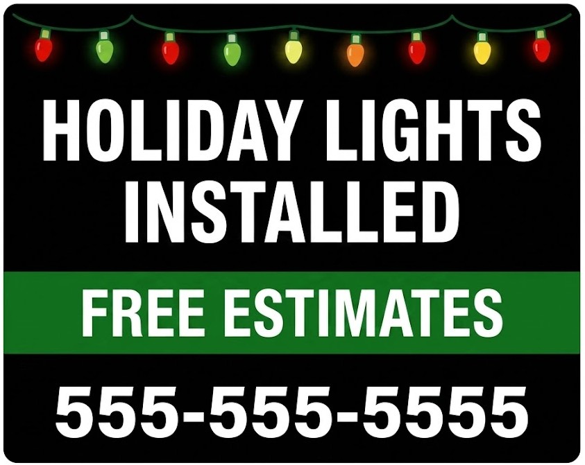Black sign reading Holiday Lights Installed with a green free estimates banner.