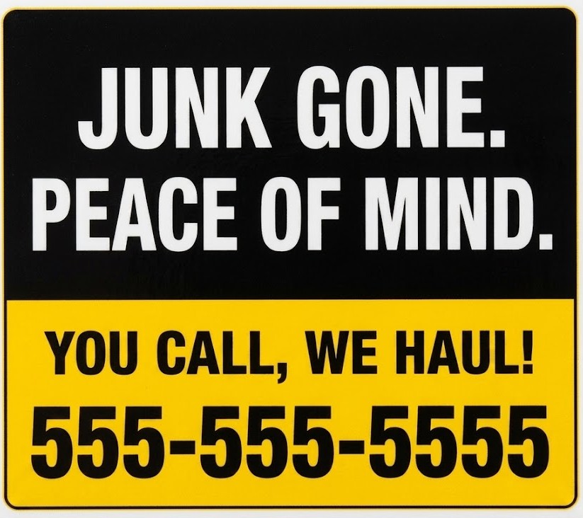 Junk removal advertising sign with peace of mind messaging