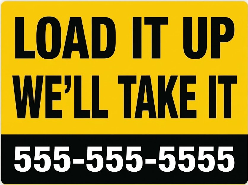 Bold junk hauling sign with easy-to-read service message