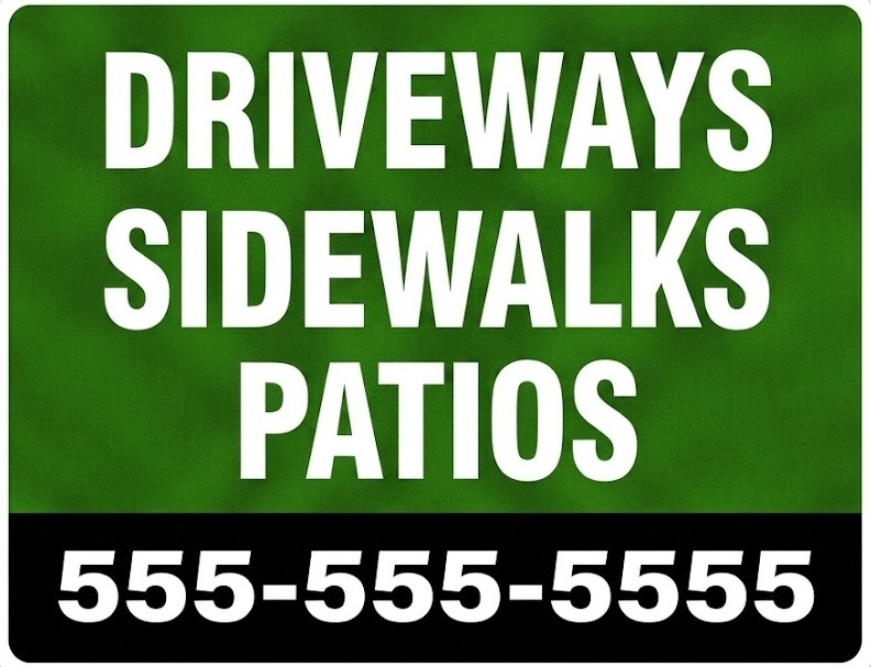 Driveways sidewalks patios sign for concrete and hard surface cleaning