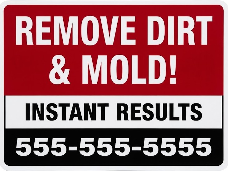 Remove dirt and mold instant results sign for exterior cleaning