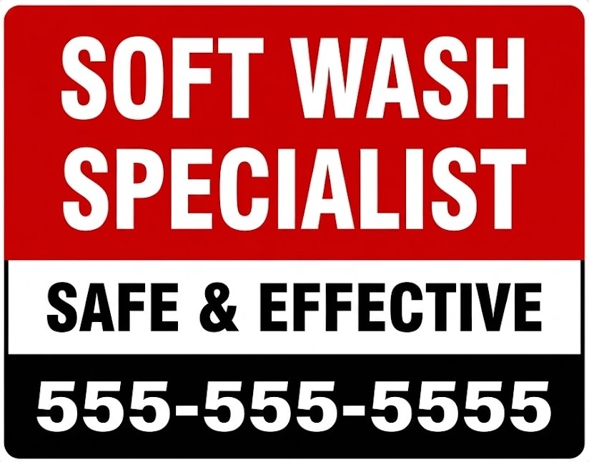 Soft wash specialist safe and effective sign for gentle pressure washing
