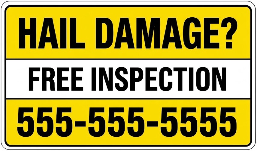 Hail damage free inspection sign for hail-prone roofing areas
