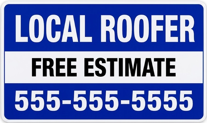 Local roofer free estimate sign for trusted local roofing services