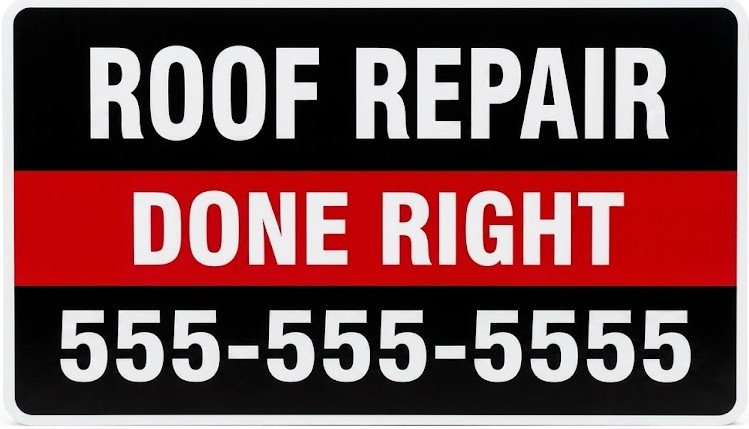 Roof repair done right sign for reliable roofing service