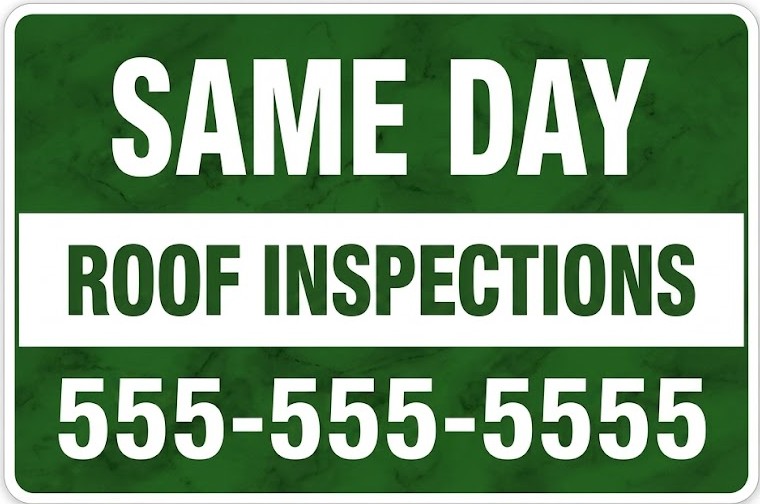 Same day roof inspections sign for urgent roofing needs