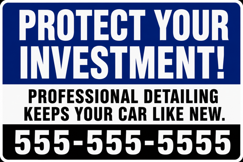 Auto detailing yard sign that says Protect Your Investment, Keep Your Car Looking New