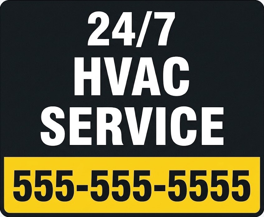 24/7 HVAC Service bandit sign for emergency heating and cooling repair calls