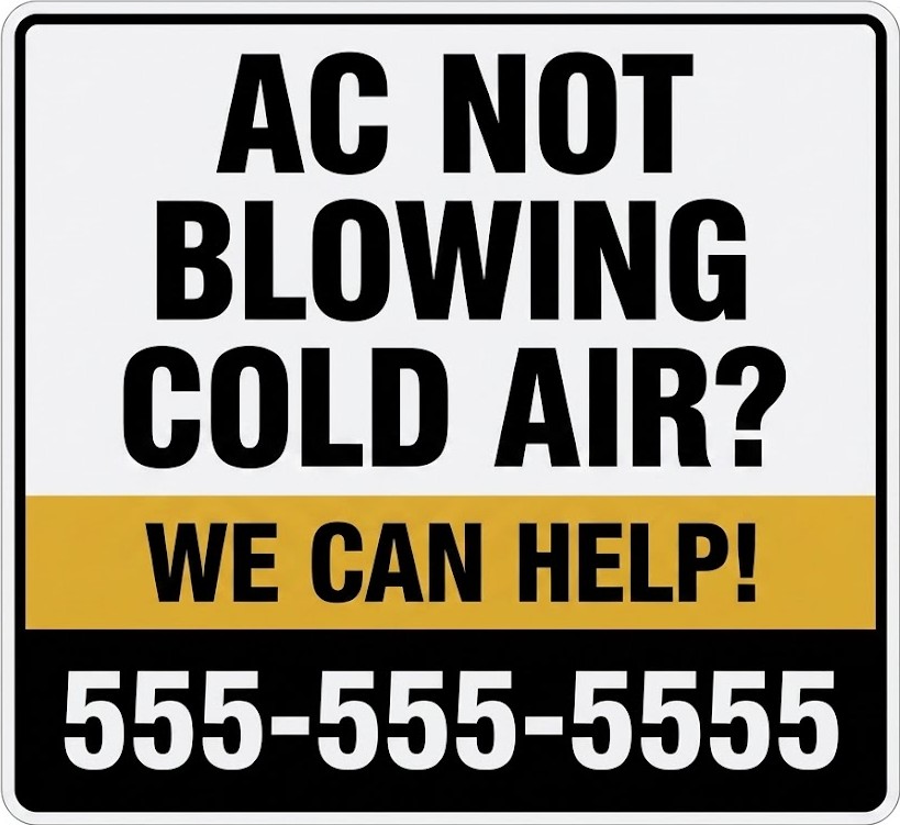 AC Not Blowing Cold Air bandit sign for air conditioning repair and HVAC service leads