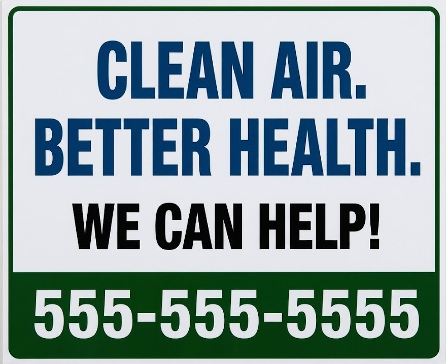 Clean Air Better Health HVAC bandit sign for indoor air quality and HVAC service leads