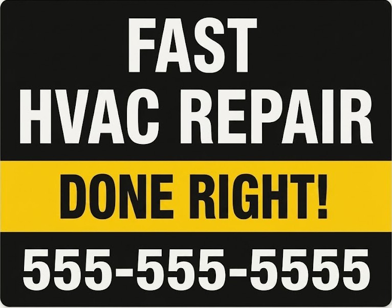 Fast HVAC Repair bandit sign promoting quick heating and air conditioning repair service