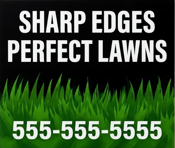 Sharp Edges Perfect Lawns bandit sign for edging mowing and professional lawn care services