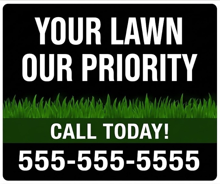 Your Lawn Our Priority bandit sign for professional lawn care and yard service businesses