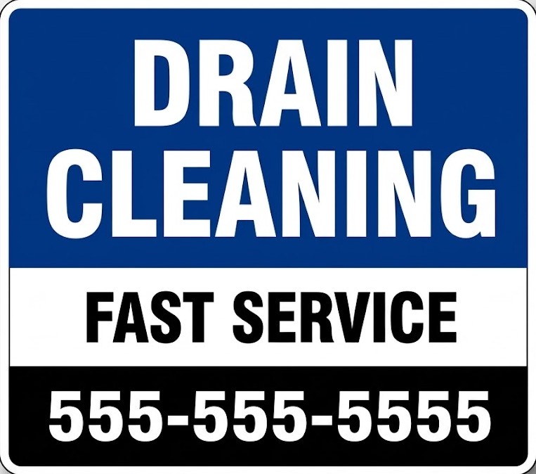 Drain Cleaning bandit sign promoting fast plumbing service for clogged drains
