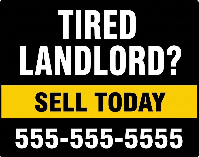 Tired Landlord bandit sign for rental property owner leads