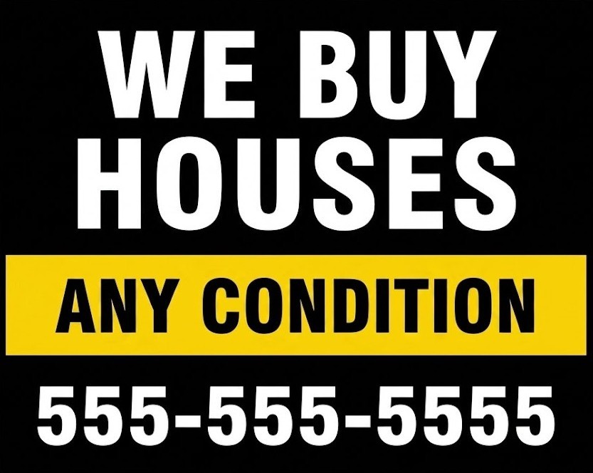 We Buy Houses bandit sign for real estate investors targeting motivated homeowners