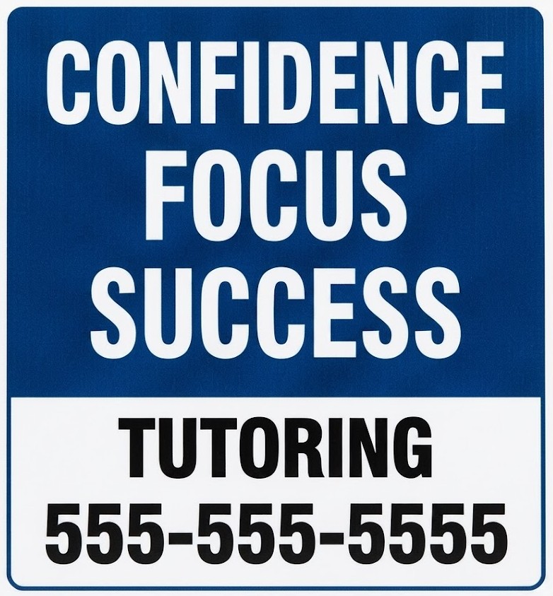 Confidence Focus Success tutoring bandit sign for student confidence and academic support