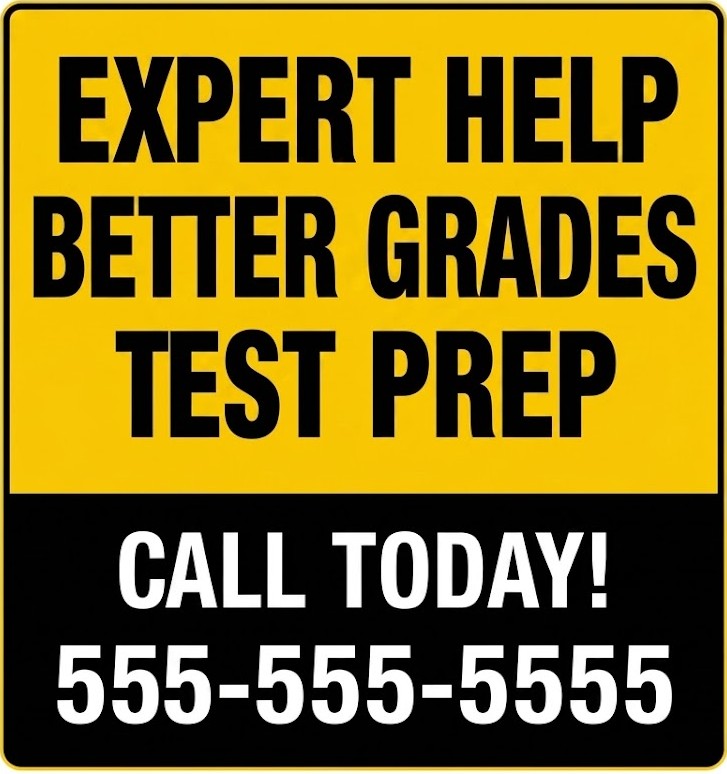 Expert Help Better Grades Test Prep tutoring bandit sign for academic support and test preparation