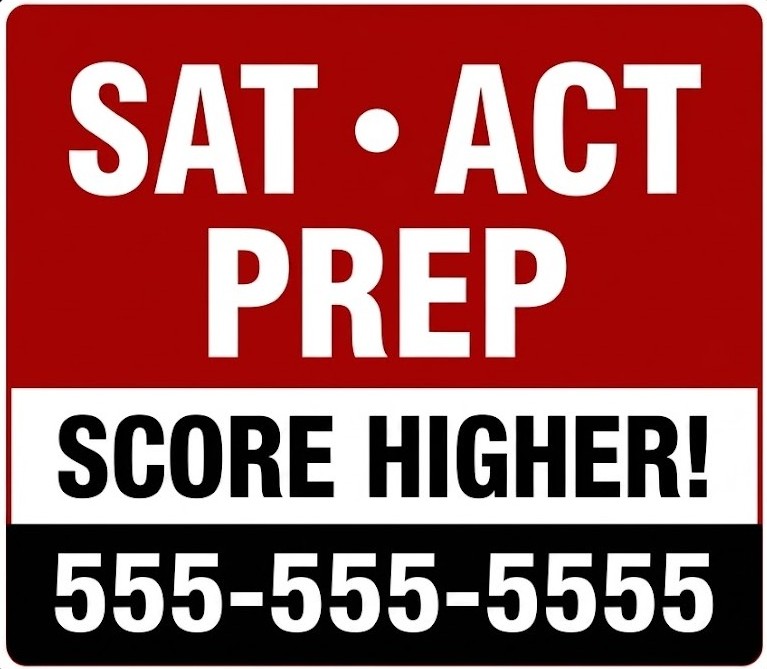 SAT ACT Prep tutoring bandit sign for college test preparation and higher score support