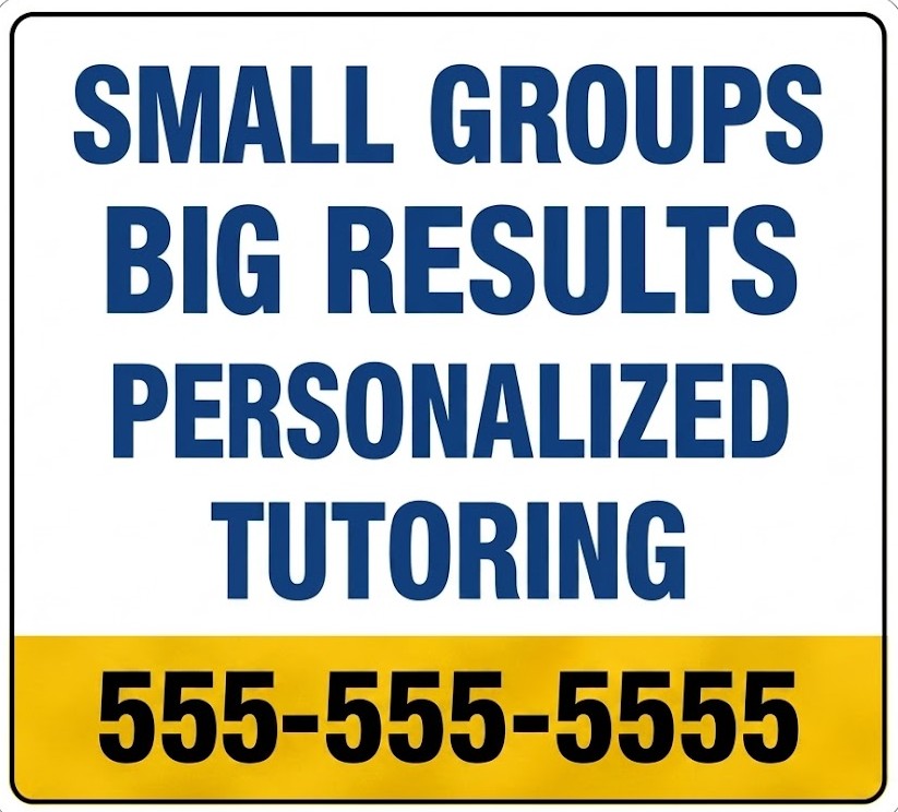 Small Groups Big Results personalized tutoring bandit sign for small group education support